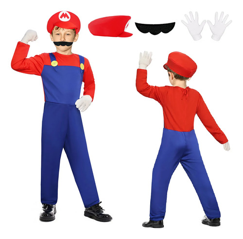 Disfraz Mario Bros Y Luigi Niño Con Bigote Ropa Cosplay De