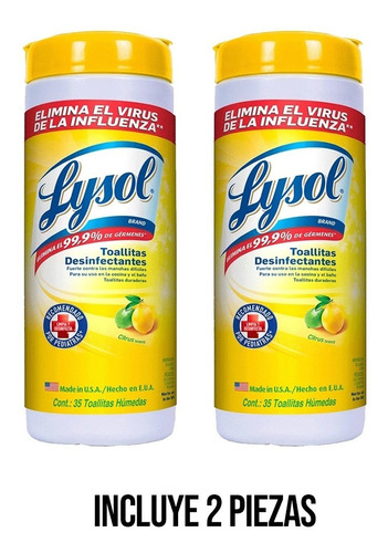 2pzs Lysol Wipes 35 Toallas Desinfectantes Citrus