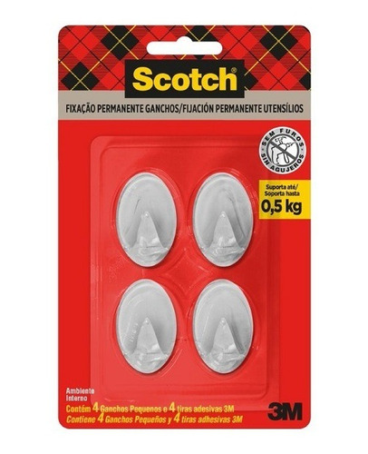 Gancho 3m Scotch Transparente Pequeno 4 Unidades