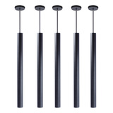 Iluminar Ambiente Kit 5 Pendente Tubo Preto 50cm Canopla 6cm