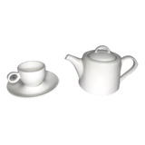 Tetera Porcelana Blanca 850cc Tapa Cafetera + 4 Tazas Platos