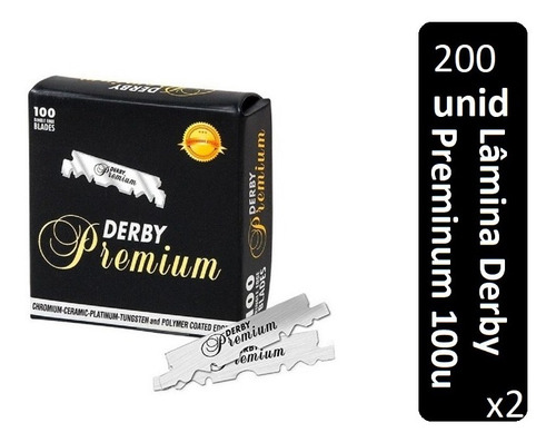 200 Lâminas Barbear Derby Premium 1/2 Meia Lâmina 2 Caixas