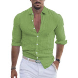 Camisa De Playa Para Hombre Con Solapa De Algodón Y Lino