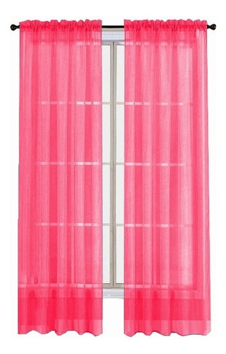 Cortina Traslucida 264cm Ancho X 213cm Largo En 2 Paneles Color Rosa Mexicano