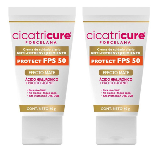 Crema Antiedad Protector Fps 50 Cicatricure Porcelana 40g X2