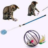 Set De Juguete Para Gatos Varita Pomposa + Bola Ratón