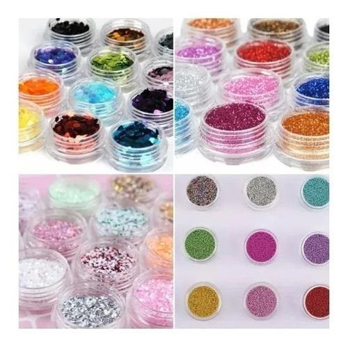 Kit 36 Frasquitos De Glitters Para Uñas En Diferentes Formas