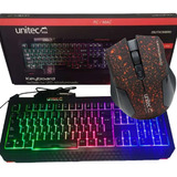 Combo  Gamer Led Unitecusb Teclas Rainbow + Mouse +pad Mouse