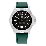 Reloj Tommy Hilfiger Hombre Casual Verde Cuero 1710531 Color Del Bisel Plateado Color Del Fondo Negro