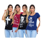 Kit 4 Blusa Tshirt Feminina Academia Fitness Cobre Bumbum