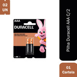 02 Pilhas Duracell Aaa Alcalina 1 Cartela