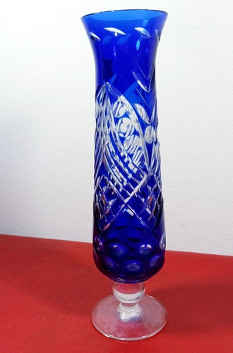 Florero Cristal Tallado Checo Azul (grande) - Deco