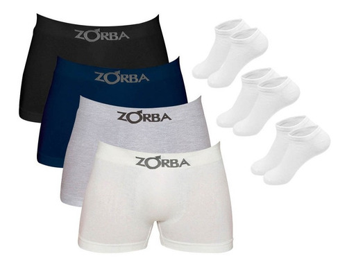 Kit 5 Cuecas Boxer Algodão Sem Costura + 3 Pares De Meias