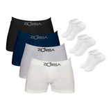 Kit 5 Cuecas Boxer Algodão Sem Costura + 3 Pares De Meias