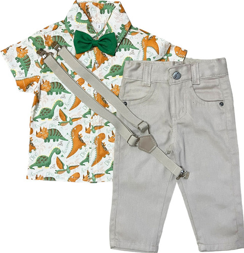 Conjunto Social Menino Dino Roupa Infantil Longa Calça Luxo