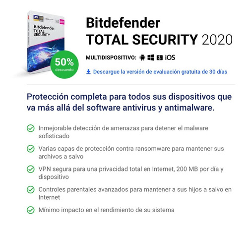 Bitdefender Total Security 2020 Full 5 Dispositivos X 1 Año