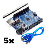 5x Placa Compatível Com Arduino Uno Atmega328 Smd + Cabo Usb