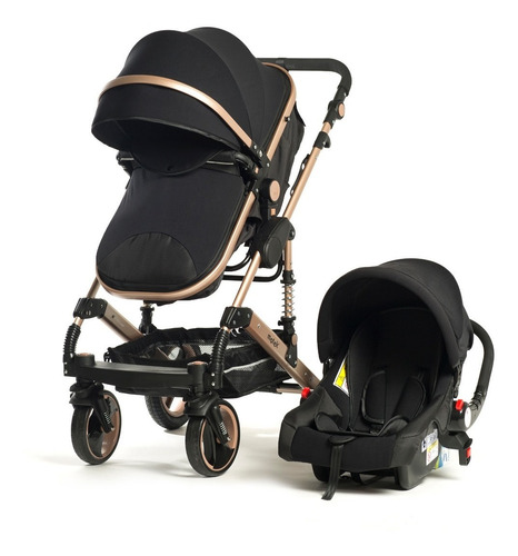 Cochecito De Paseo Motek 7009 Plus Negro Con Chasis Color Dorado