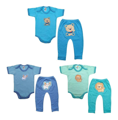 Kit 6 Peças 3 Body + 3 Calça Conjunto Roupa De Bebê Safari