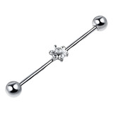 Barbell De Titanio Con Flor De Zirconia Piercing Transversal