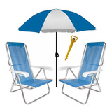 Kit 2 Cadeira Alumínio Reclinável + Saca Areia + Guarda Sol