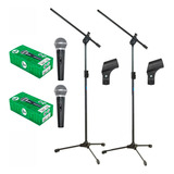 Kit 2 Microfone Profissional C/ Cabo +pedestal Microfone Ask