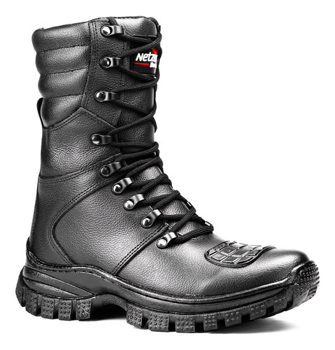 Coturno Tenis Bota Militar Tatica Couro Impermeavel C/ Ziper