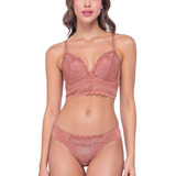 Conjunto Lingerie De Luxo Sensual Renda Cropped Feminino