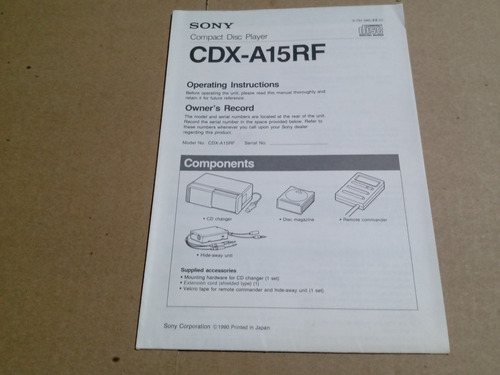 Manual Sony Cdx-a15rf Compact Disc Laser Original