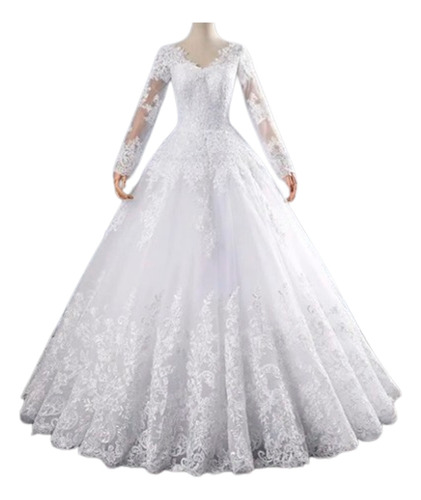 Vestido Noiva Princesa Manga Longa Romântico Luxo Bordado