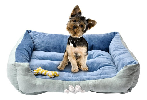 Cama Rectangular Textil Para Mascotas Con Juguetes Con Estam