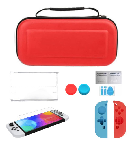 Kit Bolso 8 En 1 Para Nintendo Switch Oled Set Vidrio Color