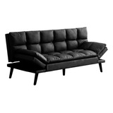 Sofa Cama Futon Sala Moderna Minimalista Moderno Compacto Color Negro Diseño De La Tela Vinipiel