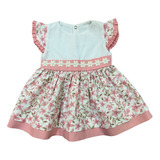 Vestido De Bebê Nicoli Floral Palha C/ Rosa Algodão Casual