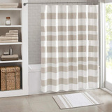 Juego De Cortinas De Ducha Jasion Taupe Tan Cream Stripes Te