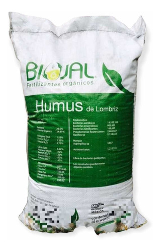 Humus Lombriz Lombricompost Fertilizante Orgánico 25 Kg