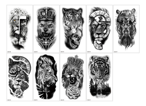 9 Tatuajes Temporales Tigre Lobo Prinker Tattoo Hombre Mujer