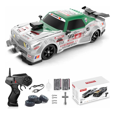 Coche Rc Drift Muscle Car 4wd Escala 1:16 30km\u002Fh Con Luces Led, 2 Baterías Recargables, Neumáticos De Repuesto | Envío gratis