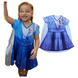 Fantasia Infantil Princesa Azul Vestido Menina Com Capa