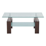 Mesa De Centro Para Living Rectangular De Vidrio Y Madera Os