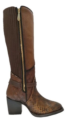 Bota Vaquera Dama Cuadra Casual Piel Pitón Plunge Cd Vegetal