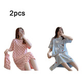 2pcs Camisón Bata Mujer Pijama Ropa Dormir Suave Y Comoda