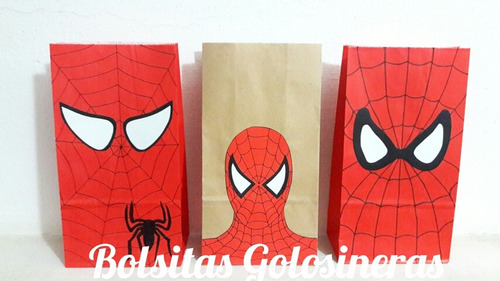 Bolsas Hombre Araña De Papel Decoradas, Golosineras X 10