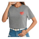 Camiseta De Hombros Caídos Con Estampado De Corazón De Mujer