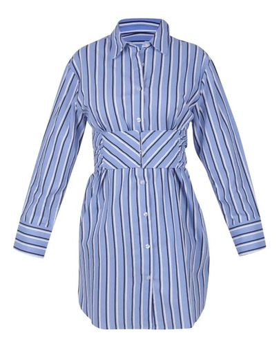 993-44 Vestido Dama Mujer Azul Rayado
