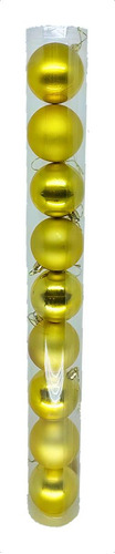 Bola Natalina 6cm Tubo Com 9 Peças Mistas Decoração Árvore Cor Dourado