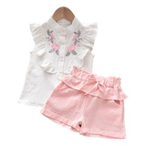 Conjunto Para Niña De 2 Piezas Blusa Flores Y Short