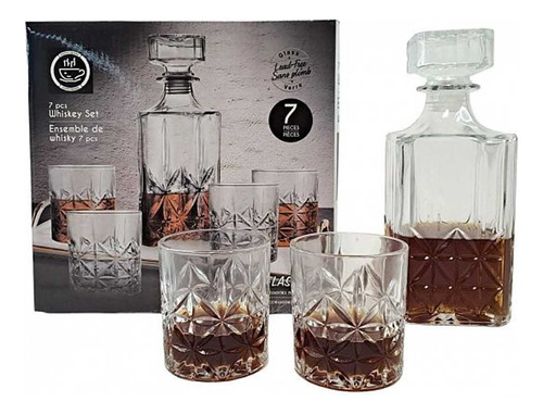 Set Whisky Botella 750ml + 6 Vasos 229cc Vidrio Labrado 