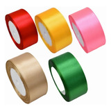 5 Rollos Satinado Decoracion Colores Listón 4cm 114 Metros