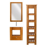 Combo Vanitory Madera Colgante 50cm Espejo Tolva Organizador